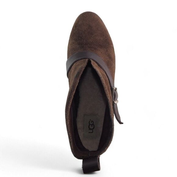 UGG Wright Belted Suede Heel Pull-on Ankle Booties Brown 1014184 Women's 9.5 - Picture 9 of 11